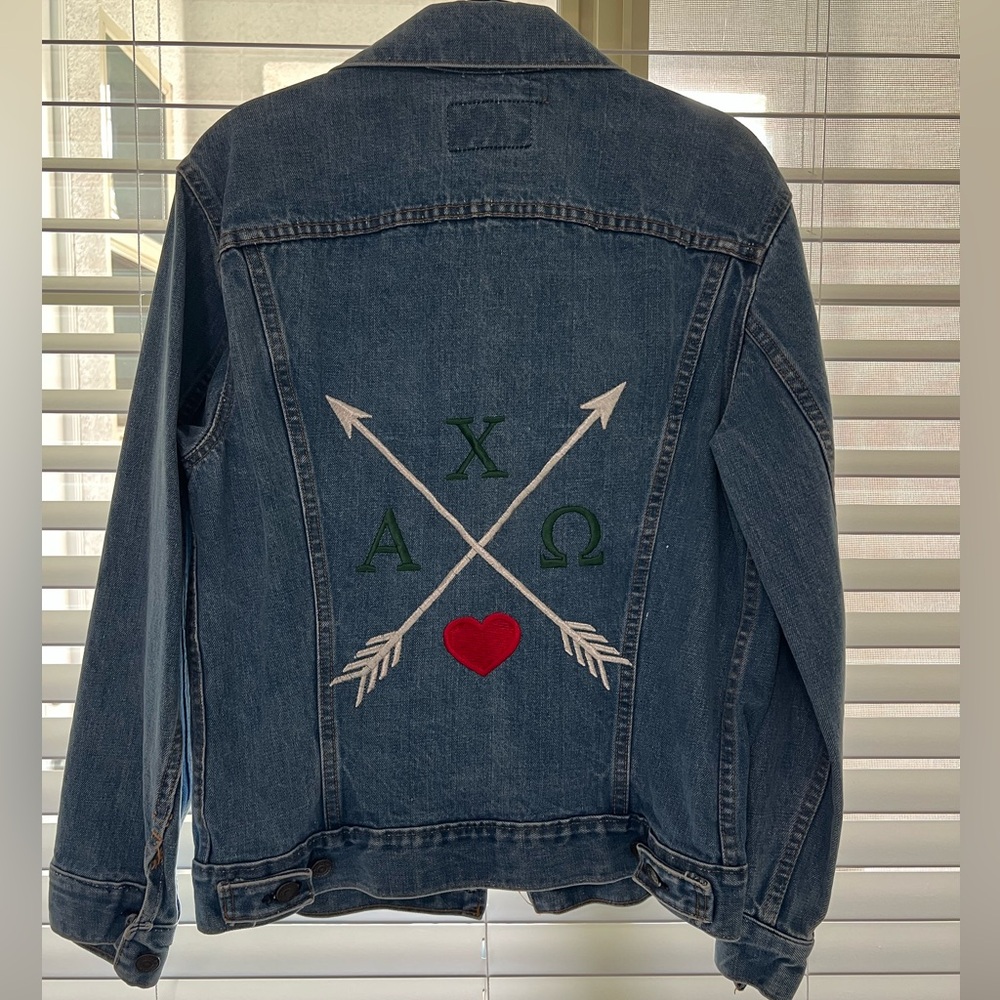 Levi's Blue Denim Jacket Alpha Chi Omega Embroidery